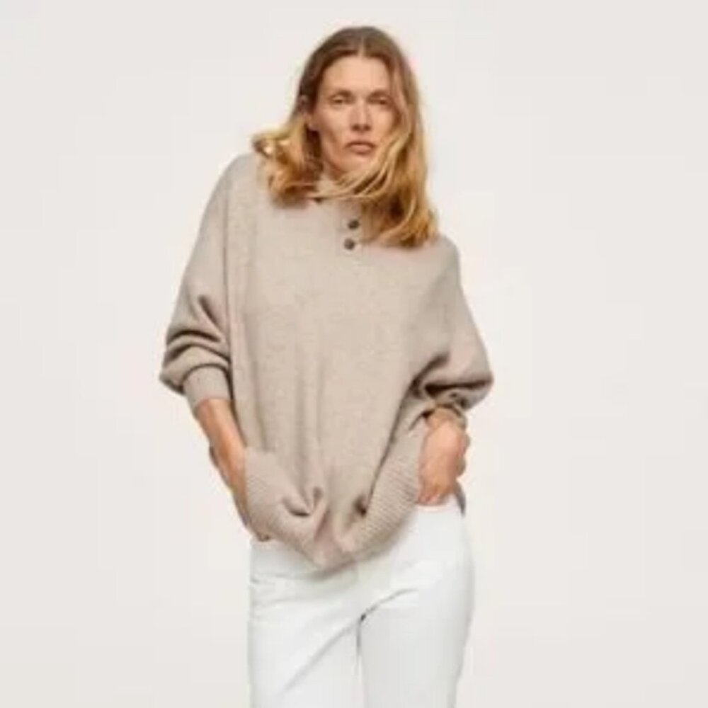 Mango Wool Blend Preppy Old Money Oversized Tennis Prep Polo Sweater M/L - Picture 1 of 7
